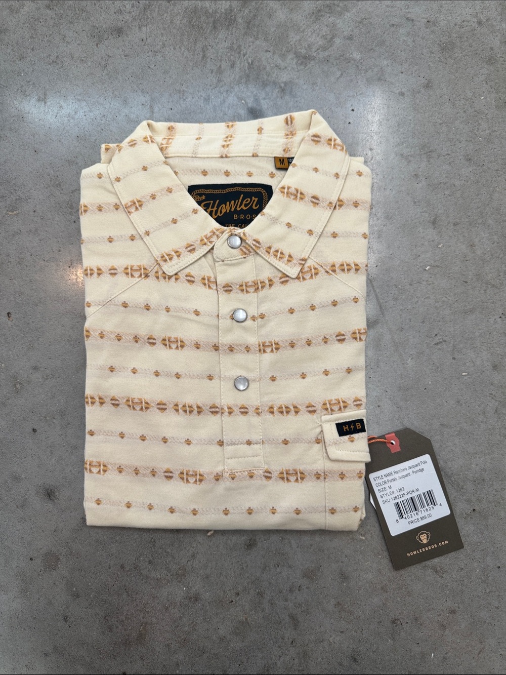 Howler Brothers Ranchero Jacquard Polo — Portals/Porridge, Size M, NWT